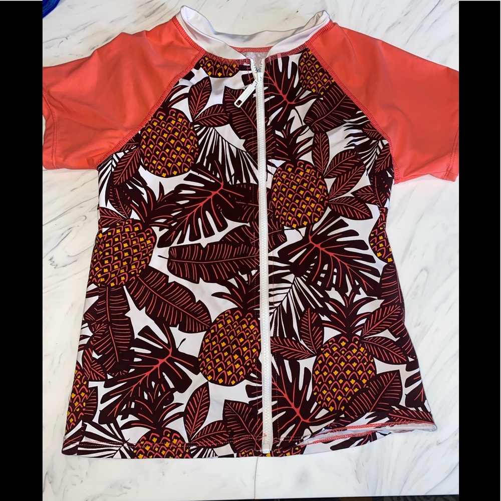 Garnet hill swim Shirt rash guard zip 8 pineapple